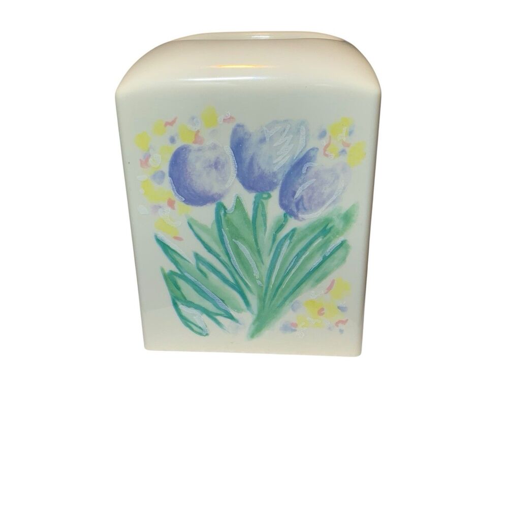 Vintage Sears Hard Plastic Blue Purple Floral Tissue Box Cover Cottagecore